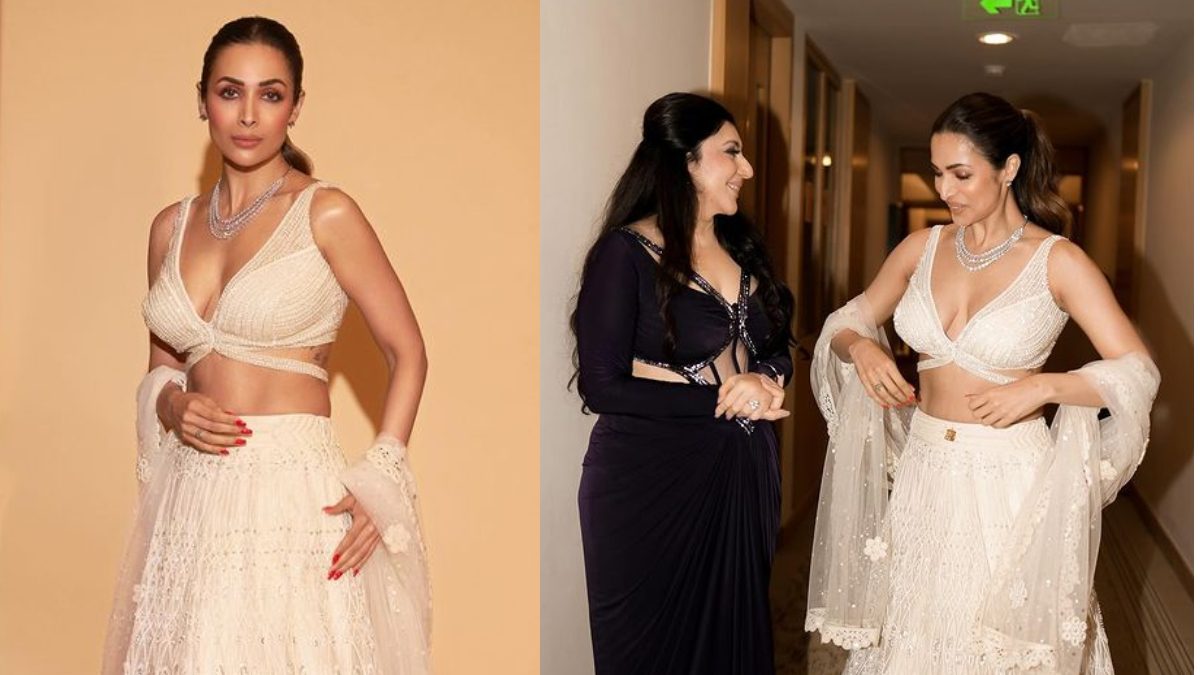 Malaika Arora Raises Temperature As She Walks The Ramp In Ivory Sequin Lehenga